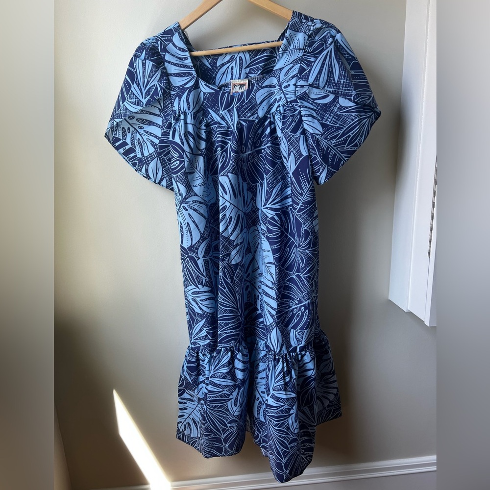 HAWAIIAN TOGS Dress Mumu Hawaii Tiki Monstera Leaf Oversized Vacation Luau S‎